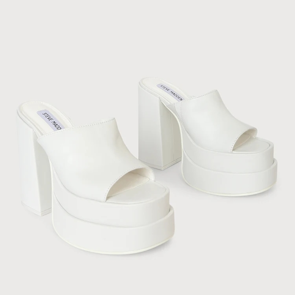 Steve Madden White Chunky Platform Mule Heels